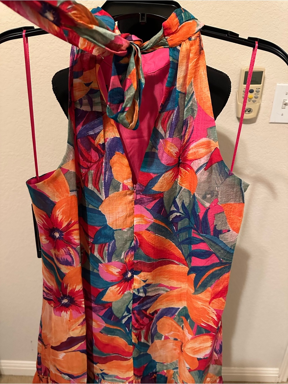 MSK Women's Printed Ruffle-Hem Halter Dress Orange & Pink Floral. Size M- NWT - Picture 7 of 16